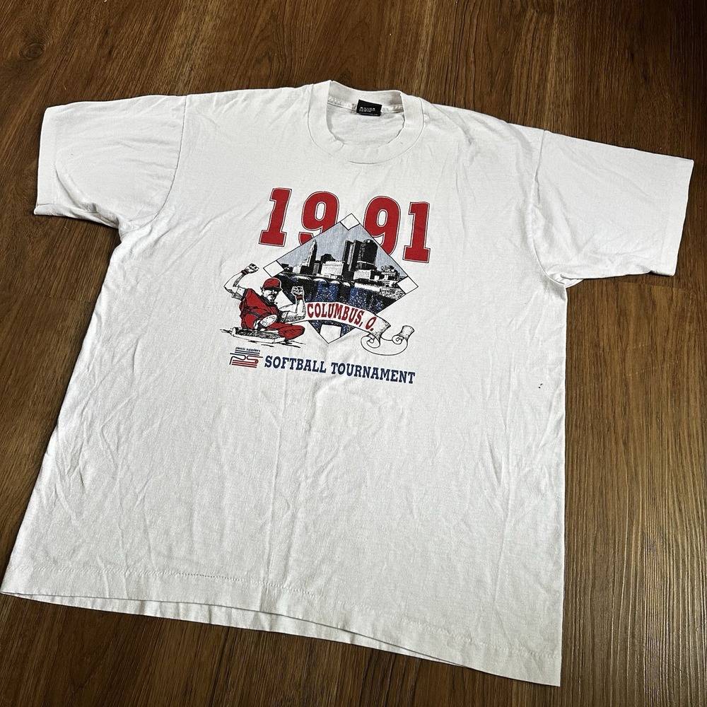 Vintage 1991 Columbus Ohio Softball Screen Stars Best Graphic T-Shirt USA - XL